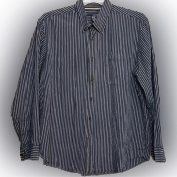 💥Men Basic Edition Striped Blue Dress Shirt Long Sleeve Button Up Collar Large - Picture 1 of 9